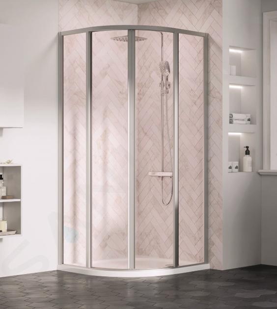 Ravak Supernova - Cabine de douche quart de rond en quatre parties SKCP4-90, 875-895 mm, verre satiné/clair 3117OU02Z1