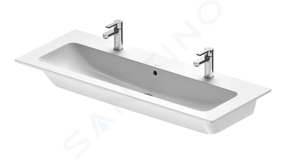 Duravit ME by Starck - Nábytkové dvojumývadlo, 123x49 cm, 2 otvory na batérie, s WonderGliss, biela 23611200241