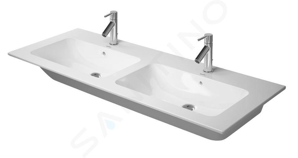 Duravit ME by Starck - Nábytkové dvojumývadlo, 130x49 cm, s 2 otvormi na batérie, s WonderGliss, matná biela 23361332001