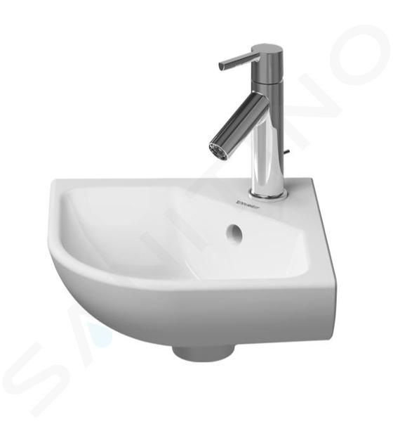 Duravit ME by Starck - Umywalka narożna 43x38 cm z przelewem, z otworem na baterię, WonderGliss, biały mat 07224332001