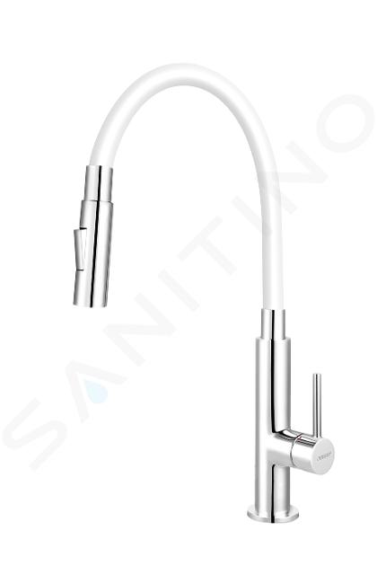 Novaservis Ferro - Grifo de fregadero con brazo flexible, 2 chorros, blanco/cromo 70730,0B