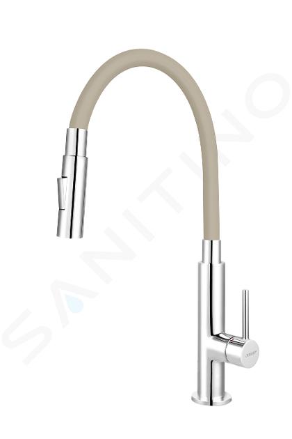 Novaservis Ferro - Mitigeur d'évier avec bras flexible, 2 jets, beige / chrome 70730,0BE