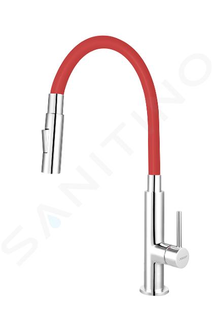 Novaservis Ferro - Mitigeur d'évier avec bras flexible, 2 jets, rouge / chrome 70730,0CV