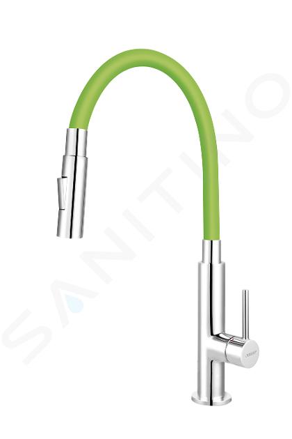 Novaservis Ferro - Grifo de fregadero con brazo flexible, 2 chorros, verde/cromo 70730,0Z