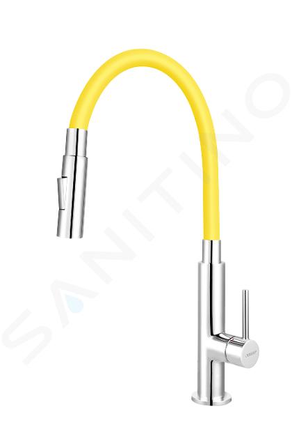 Novaservis Ferro - Grifo de fregadero con brazo flexible, 2 chorros, amarillo/cromo 70730,0ZL