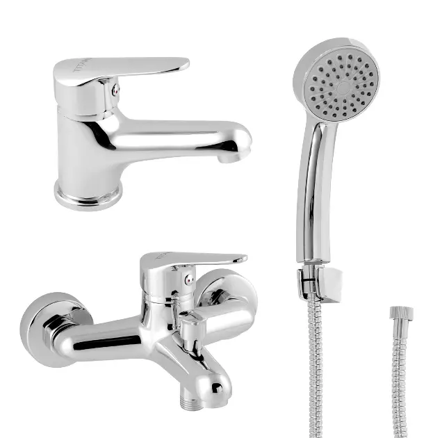 Novaservis Titania Iris New - Set di miscelatori per vasca e lavabo con accessori, cromo SADA94420