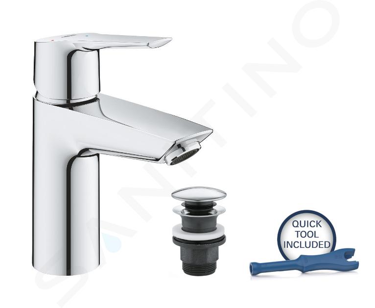 Grohe QuickFix Start - Miscelatore da lavabo con sistema di scarico Push-Open, avvio e freddo, cromo 23551002