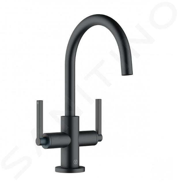 Kludi Nova Fonte - Miscelatore da lavabo con sistema di scarico Push-Open e braccio di erogazione girevole, nero opaco 201183915