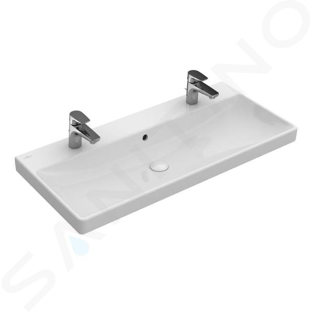 Villeroy & Boch Avento - Doppelmöbelwaschtisch 100x47 cm, mit Überlauf, mit Hahnlöchren, CeramicPlus, Stone White 4156A4RW
