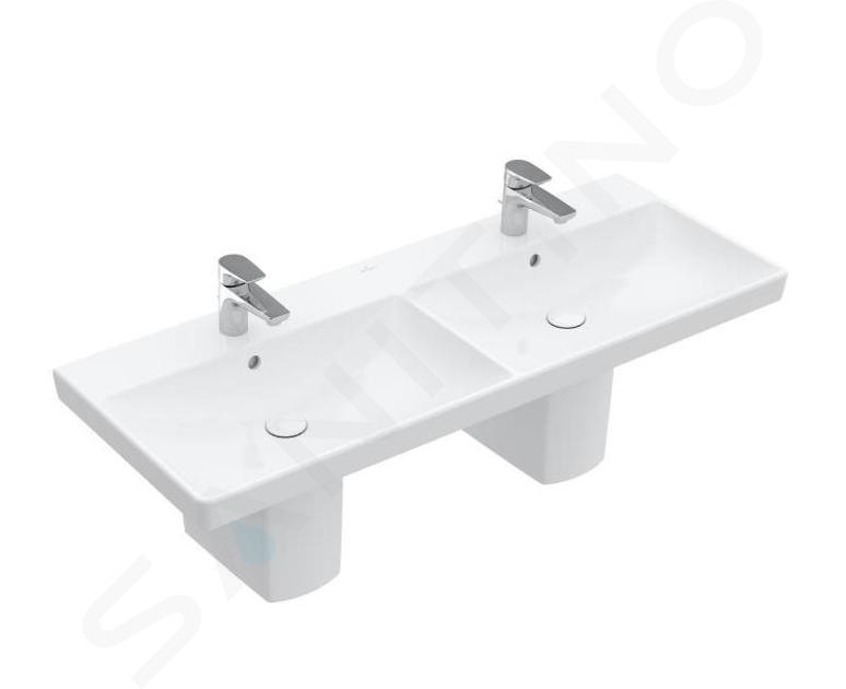 Villeroy & Boch Avento - Lavabo doble para mueble 1200x470 mm, con rebosadero, orificios para grifería, CeramicPlus, Stone White 4A23CKRW