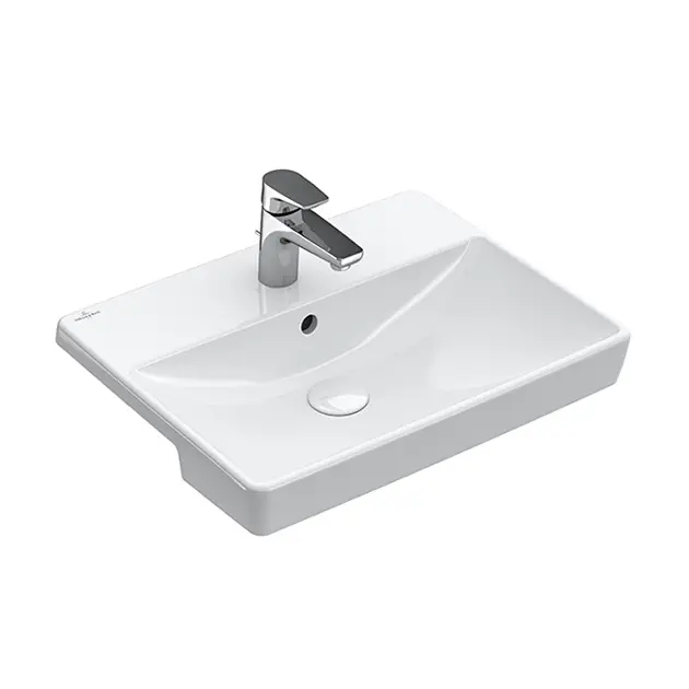 Villeroy & Boch Avento - Lavabo semi-encastrable 55x44 cm, avec trop-plein, trou pour robinet, CeramicPlus, Stone White 4A0655RW
