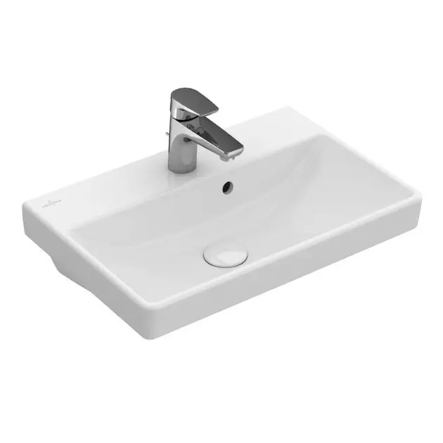 Villeroy & Boch Avento - Waschbecken Compact 55x37 cm, mit Überlauf, mit Hahnloch, CeramicPlus, Stone White 4A0055RW