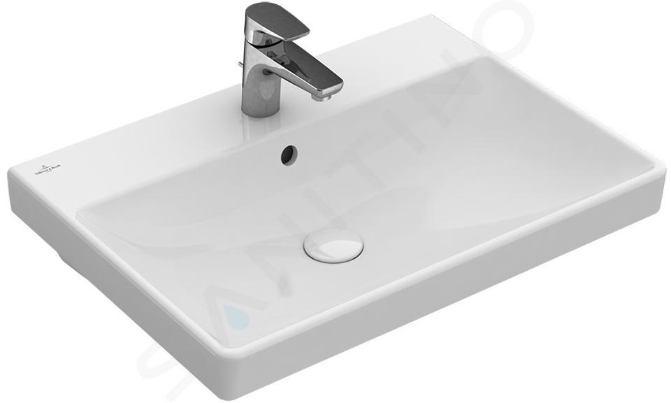 Villeroy & Boch Avento - Möbelwaschtisch 600x470 mm, mit Überlauf, mit Hahnloch, CeramisPlus, Stone White 415860RW