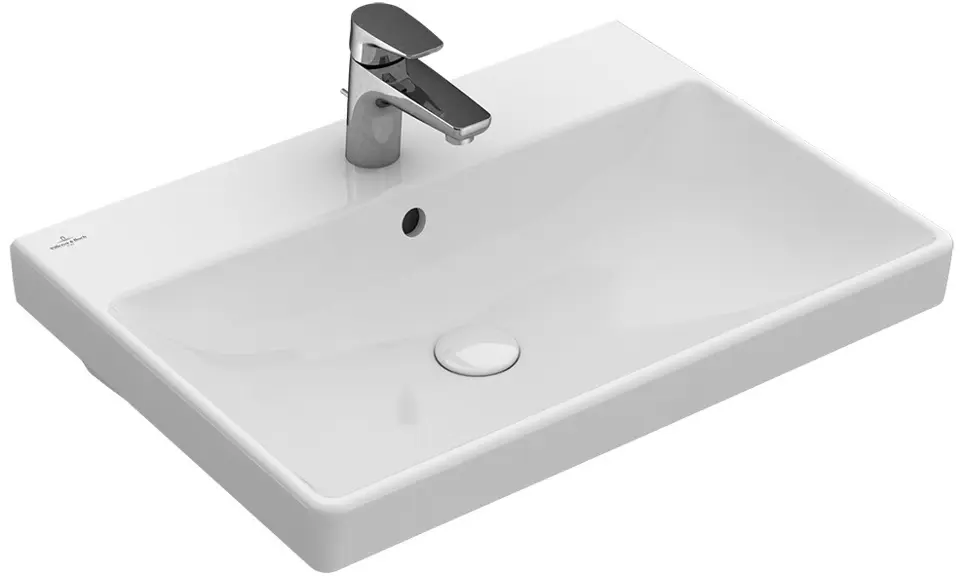 Villeroy & Boch Avento - Meuble-lavabo 650x470 mm, avec trop-plein, trou pour robinet, CeramicPlus, Stone White 415865RW