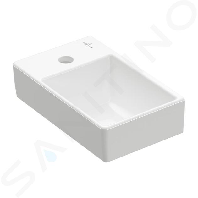 Villeroy & Boch Avento - Lavamanos 36x22 cm, sin rebosadero, orificio para grifería a la izquierda, CeramicPlus, Stone White 43003RRW