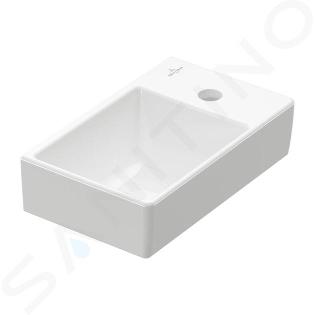 Villeroy & Boch Avento - Lavamanos 36x22 cm, sin rebosadero, orificio para grifería a la derecha, CeramicPlus, Stone White 43003LRW