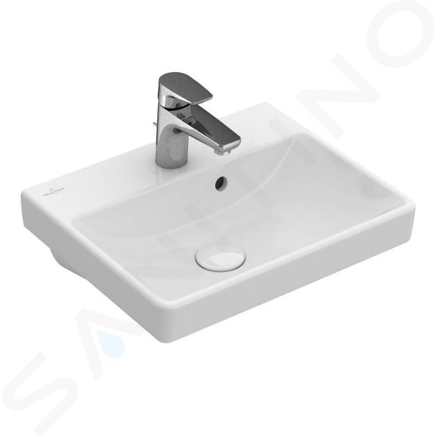 Villeroy & Boch Avento - Umývátko 450x370 mm, s přepadem, otvor pro baterii, CeramicPlus, Stone White 735845RW