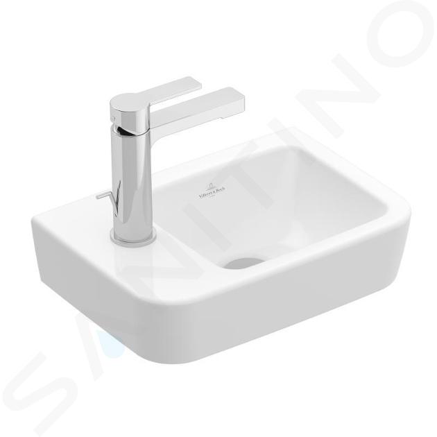 Villeroy & Boch O.novo - Umywalka Compact 36x25 cm, bez przelewu, otwór na baterię po lewej stronie, AntiBac, CeramicPlus, biel alpejska 434237T2