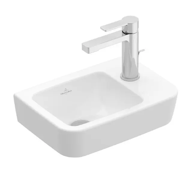 Levně Villeroy & Boch O.novo - Umývátko Compact 36x25 cm, bez přepadu, otvor pro baterii vpravo, AntiBac, CeramicPlus, alpská bílá 434337T2