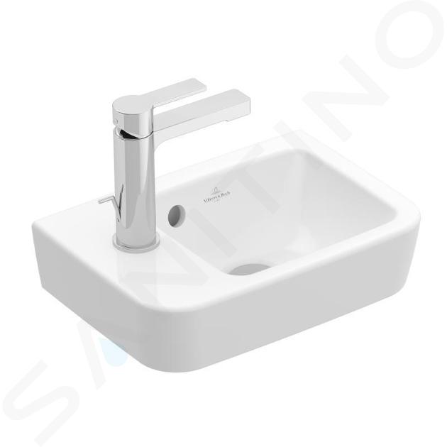 Villeroy & Boch O.novo - Lave-mains Compact 360x250 mm, avec trop-plein, trou pour robinet à gauche, AntiBac, CeramicPlus, blanc alpin 434236T2