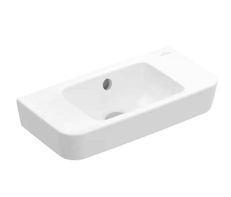 Levně Villeroy & Boch O.novo - Umývátko Compact 50x25 cm, s přepadem, bez otvoru pro baterii, AntiBac, CeramicPlus, alpská bílá 434252T2