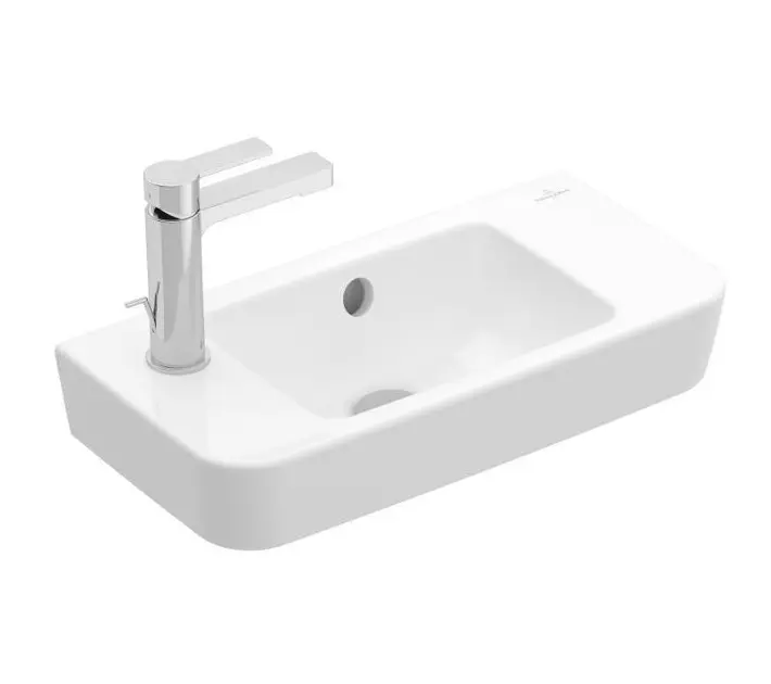 Levně Villeroy & Boch O.novo - Umývátko Compact 50x25 cm, s přepadem, otvor pro baterii vlevo, AntiBac, CeramicPlus, alpská bílá 4342L5T2