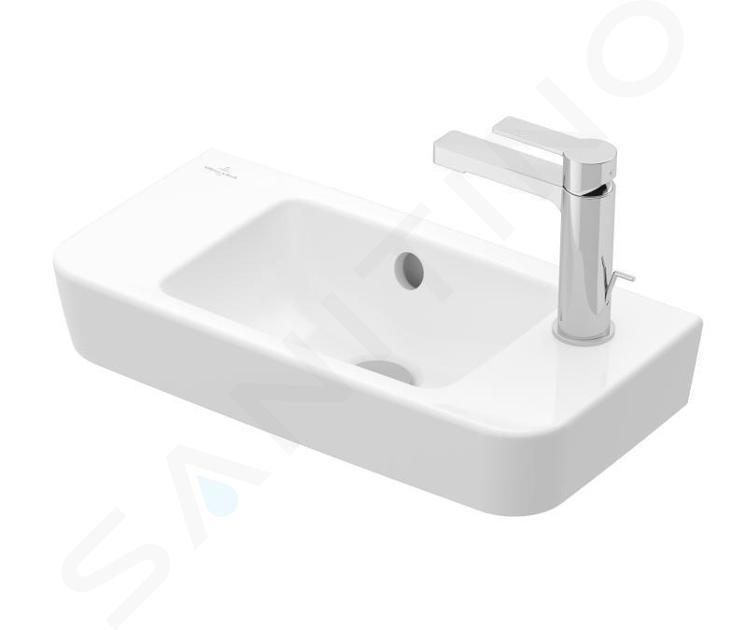 Villeroy & Boch O.novo - Lave-mains Compact 500x250 mm, avec trop-plein, trou pour robinet à droite, AntiBac, CeramicPlus, blanc alpin 4342R5T2