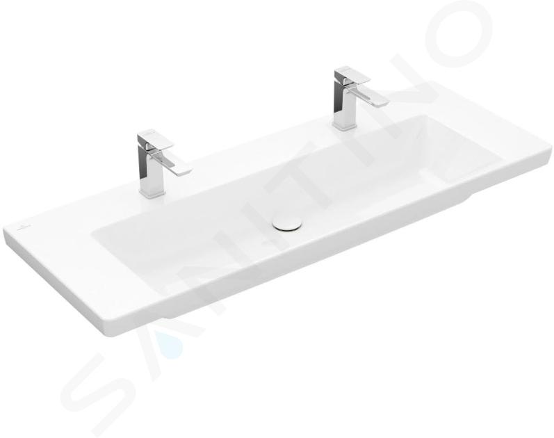 Villeroy & Boch Subway 3.0 - Lavabo doble 1300x475 mm, sin rebosadero, agujeros para grifería, blanco alpino 4A70D101