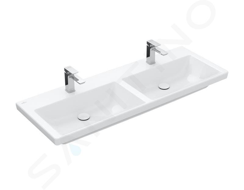 Villeroy & Boch Subway 3.0 - Dvojumývadlo nábytkové, 130x47 cm, bez prepadu, otvory na batérie, CeramicPlus, alpská biela 4A71D1R1