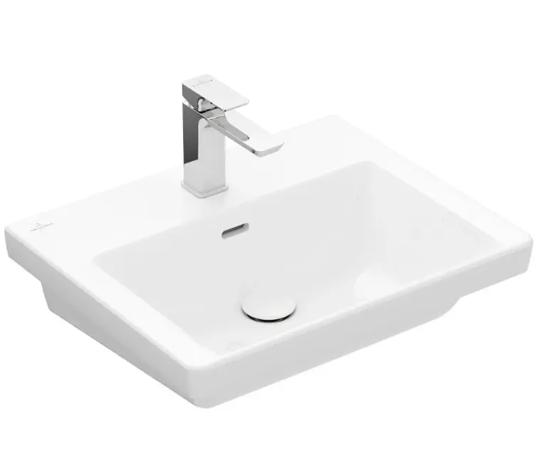 Levně Villeroy & Boch Subway 3.0 - Umyvadlo 55x44 cm, s přepadem, otvor pro baterii, CeramicPlus, alpská bílá 4A7055R1