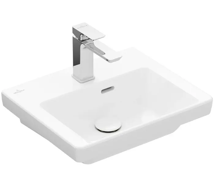 Levně Villeroy & Boch Subway 3.0 - Umývátko nábytkové 45x37 cm, s přepadem, otvor pro baterii, CeramicPlus, alpská bílá 4370FKR1