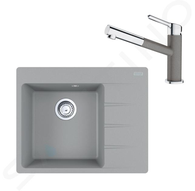 Franke Set - Set G215, lavello in fragranite CNG 611-62 TL/2 e miscelatore FC 3055.084, pietra grigia/cromo 114.0650.773