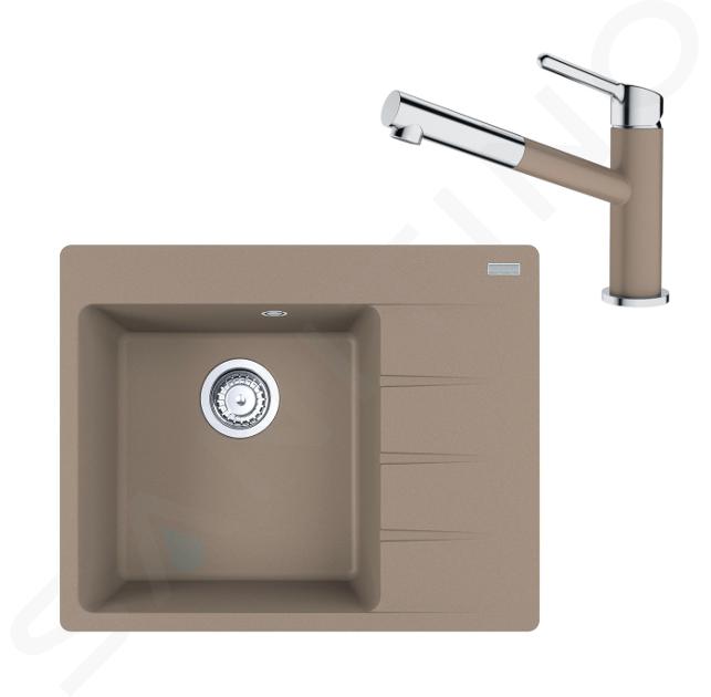 Franke Sets - Set G215, fragraniet spoelbak CNG 611-62 TL/2 en keukenkraan FC 3055.424, cashmere/chroom 114.0650.770