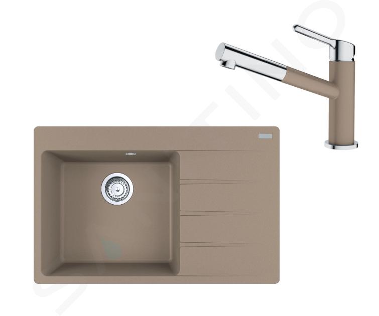 Franke Set - Set G219, lavello in fragranite CNG 611-78 TL/2 e miscelatore FC 3055.424, cashmere/cromo 114.0650.824