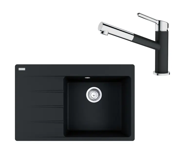 Franke Seturi - Set G227, chiuvetă fragranite CNG 611-78 TL/7 și baterie FC 3055.071, onix/crom 114.0650.830