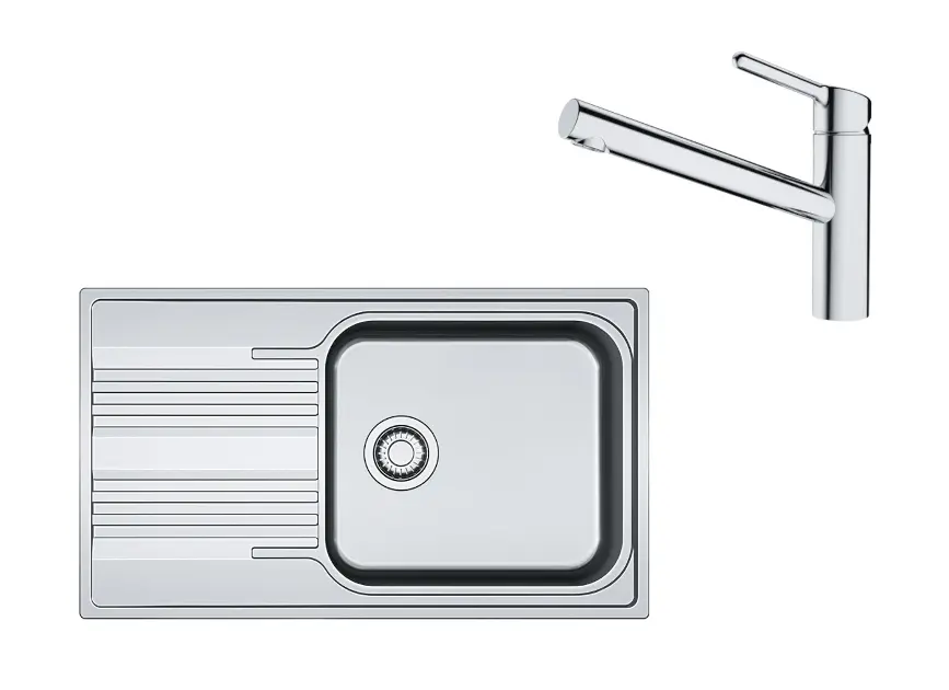 Franke Colonnes - Set N84, évier en inox SRX 611-86 LB et mitigeur FC 3054.031, inox / chrome 101.0650.599