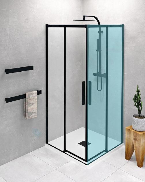 Polysan Altis Line - Porte de douche, 80x200 cm, noir mat/verre transparent AL1582B