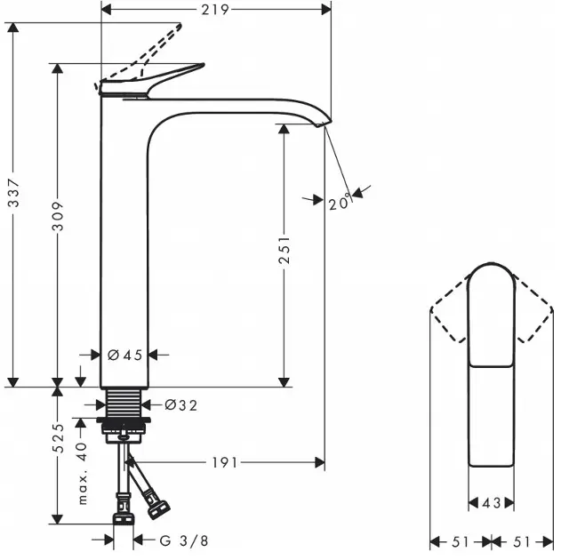 Hansgrohe vivenis mitigeur monocommande de lavabo 80 mitigeur monocommande  de lavabo 80 sans garniture d'écoulement chromé - 75012000 