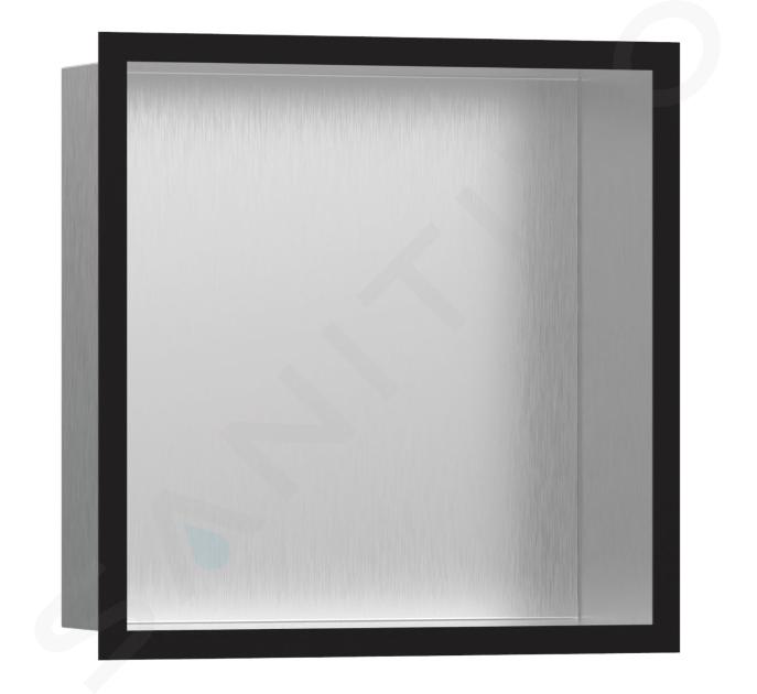 Hansgrohe XtraStoris Individual - Honracina de pared con marco decorativo, 300x300x100 mm, acero inoxidable cepillado/negro mate 56097670