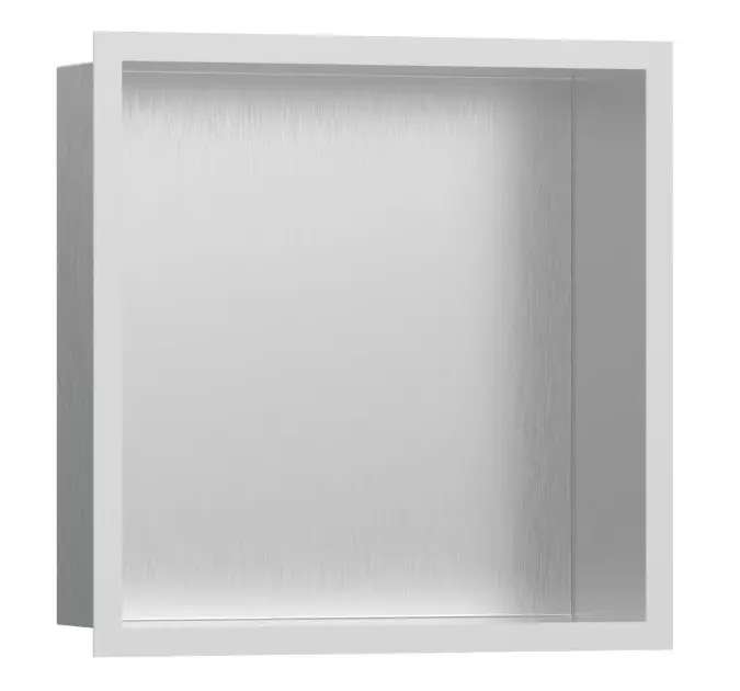 Hansgrohe XtraStoris Individual - Wnęka ścienna z ozdobną ramką, 30x30x10 cm, stal szlachetna szczotkowana/biały mat 56097700