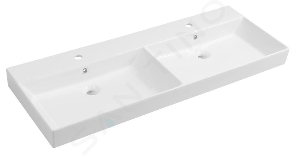 Sapho Kare - Double-lavabo 1200x455 mm, avec trop-plein, 2 trous pour robinet, blanc 17120