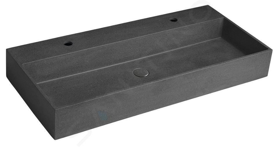 Sapho Quadrado - Dubbele opbouw wastafel 96x44 cm, zonder overloop, met kraangaten, zwarte graniet AR473
