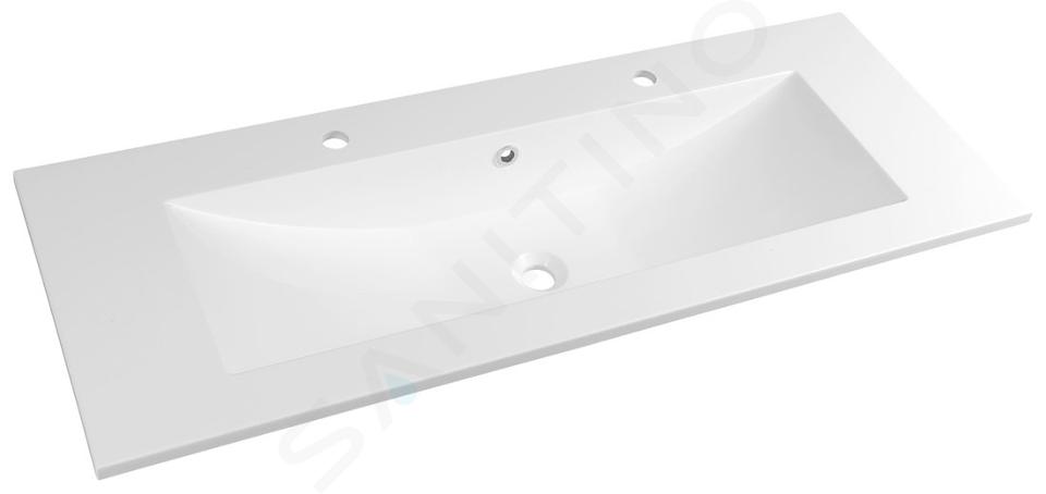 Sapho Yukon - Lavabo doble 1200x450 mm, 2 orificios para grifos, con rebosadero, blanco YU122