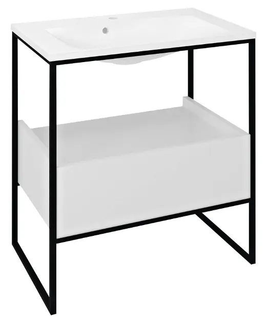 Sapho Ska - Nábytková konzole 745x850x455 mm, 1x zásuvka, černá mat/bílá SKA602