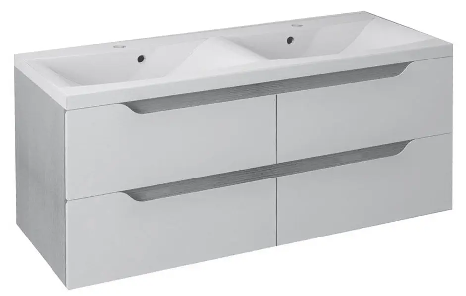 Sapho Wave - Двоен шкаф за мивка 120x50x48 см, бял/сребрист дъб WA120-3011
