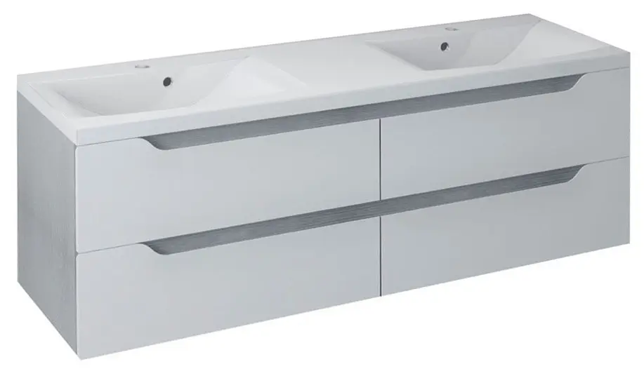 Sapho Wave - Шкафче под двойна мивка 150x50x48 см, бяло/сребрист дъб WA150-3011