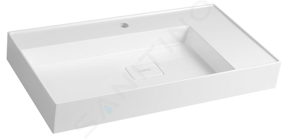 Sapho Godiva - Lavabo 830x440 mm, senza troppopieno, con foro per miscelatore, bianco GU083L