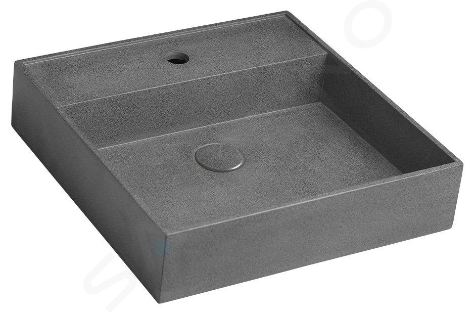 Sapho Quadrado - Lavabo da appoggio 460x460 mm, senza troppopieno, 1 foro per miscelatore, granito nero AR468