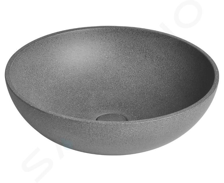 Sapho Lavabi - Lavabo da appoggio Turf, diametro 440 mm, senza foro per miscelatore, granito nero AR436