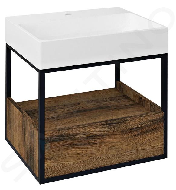 Sapho Skara - Mueble para lavabo 59x50x47 cm, 1 cajón, roble Collingwood/negro mate CG002-1919